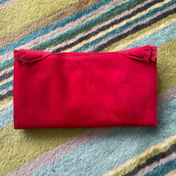 Jimmy Choo Suede Red Clutch - Picture 2 of 7